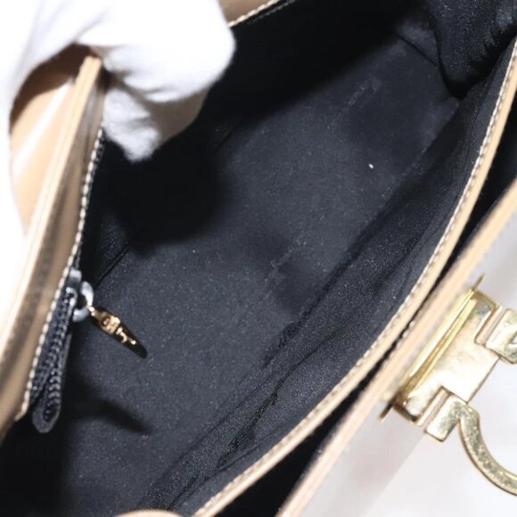 Salvatore Ferragamo Gancini Hand Bag Leather Beige Gold - Picture 15 of 16